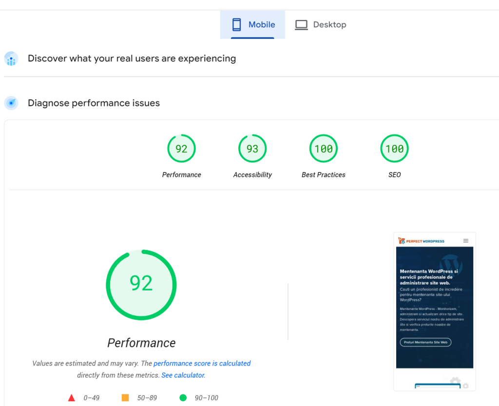viteza de incarcare a site-ului wordpress pe mobil